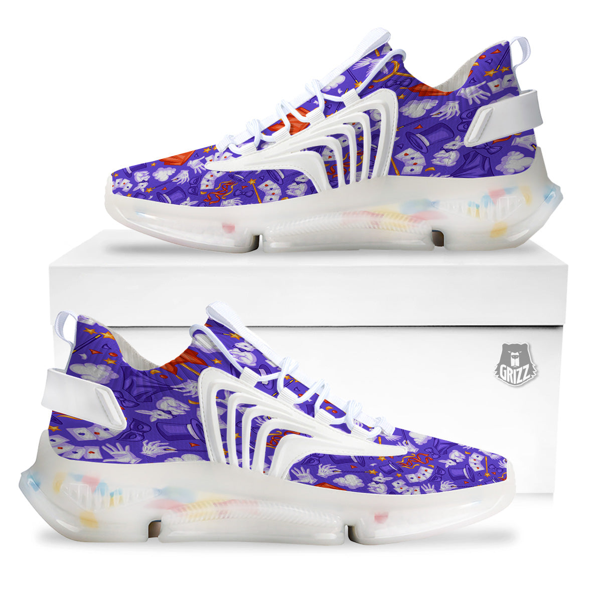 Magician Purple Show Print Pattern White Gym Shoes-grizzshop