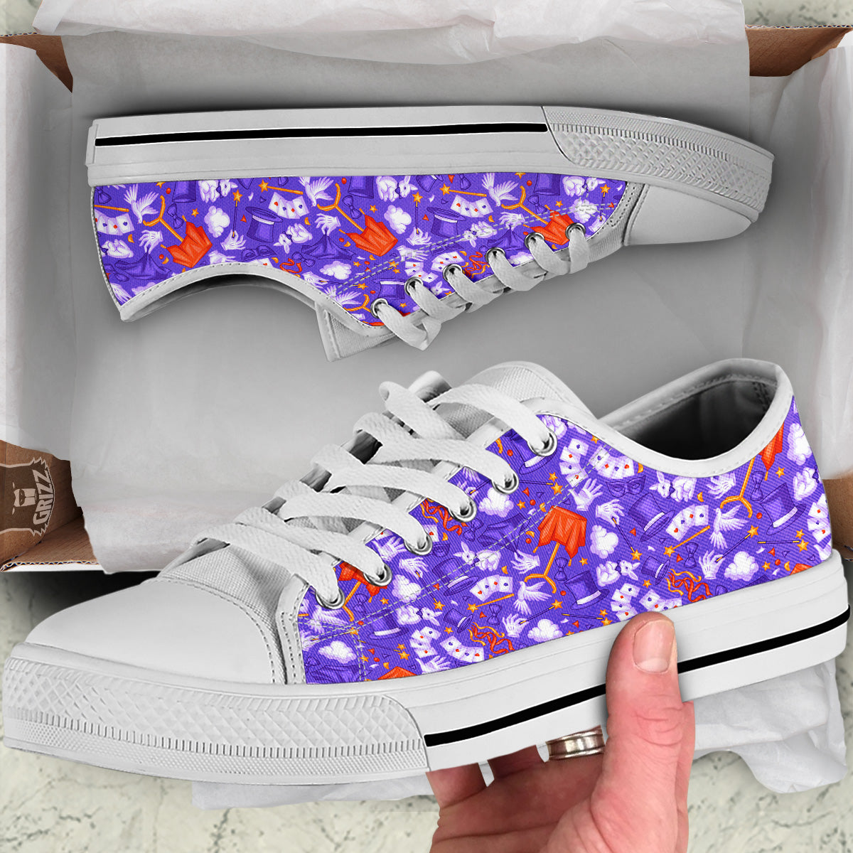 Magician Purple Show Print Pattern White Low Top Shoes-grizzshop