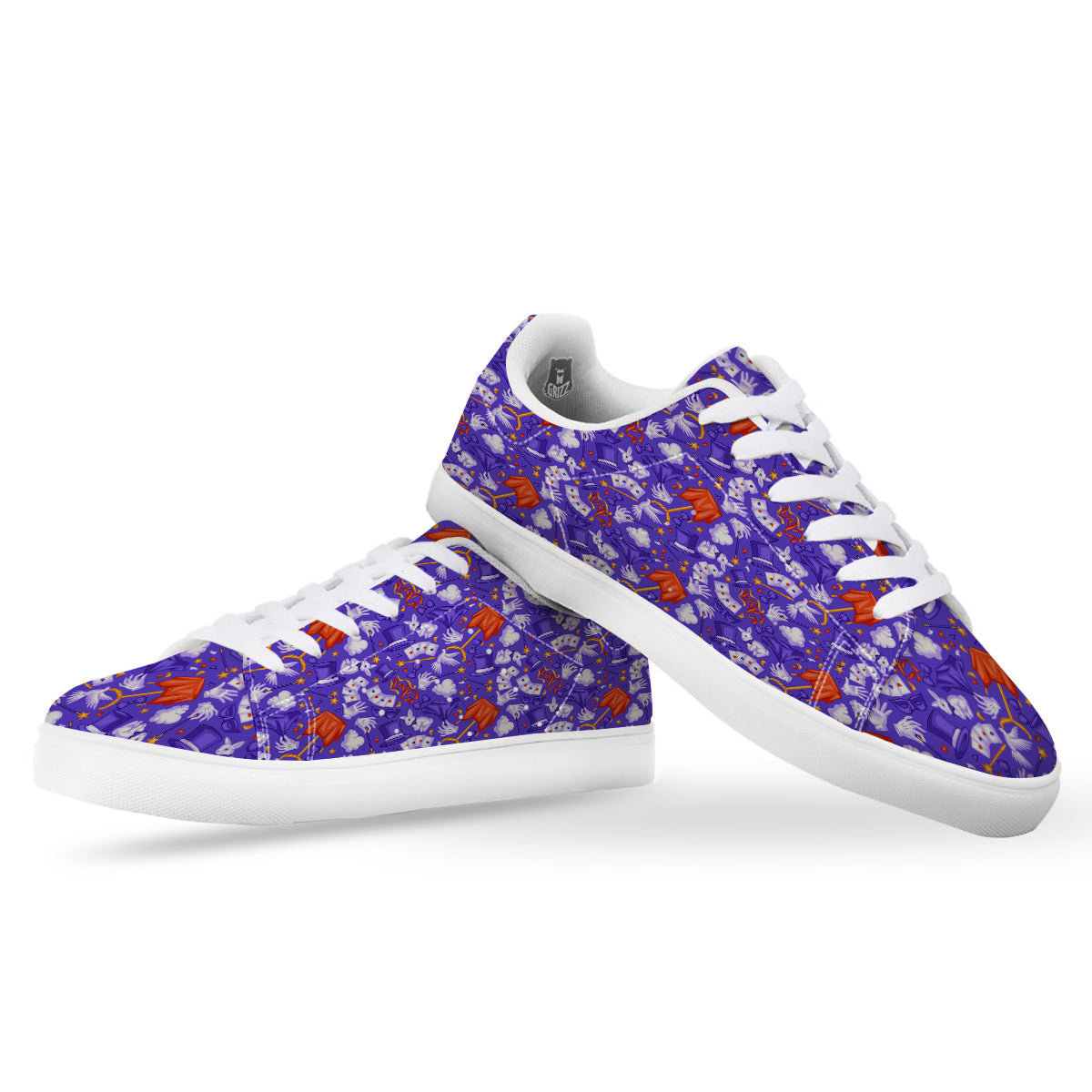 Magician Purple Show Print Pattern White Low Top Sneakers-grizzshop