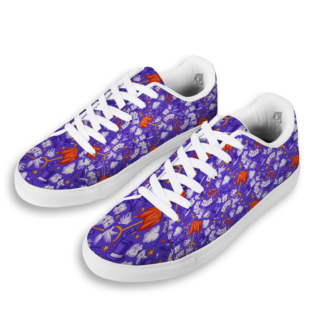 Magician Purple Show Print Pattern White Low Top Sneakers-grizzshop