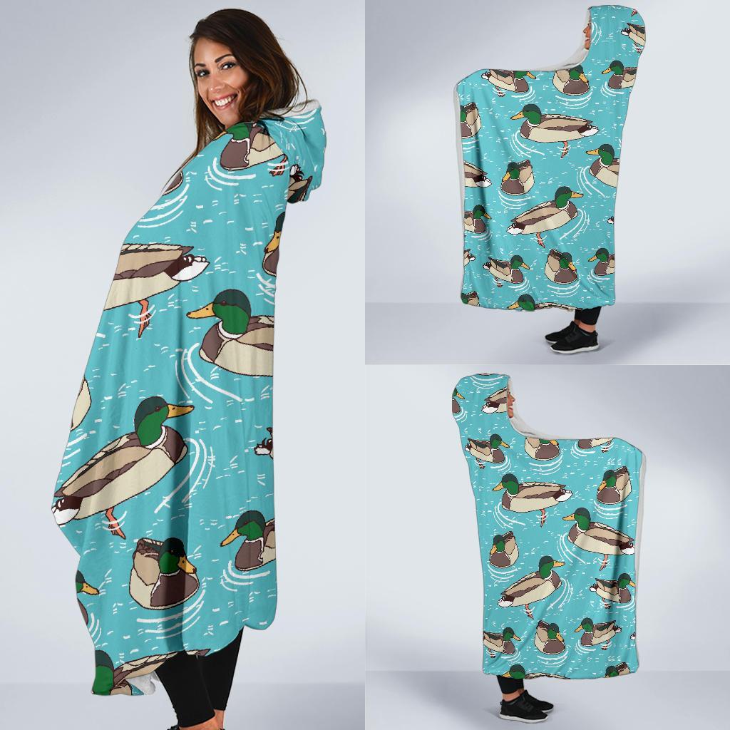Mallard Duck Pattern Print Hooded Blanket-grizzshop