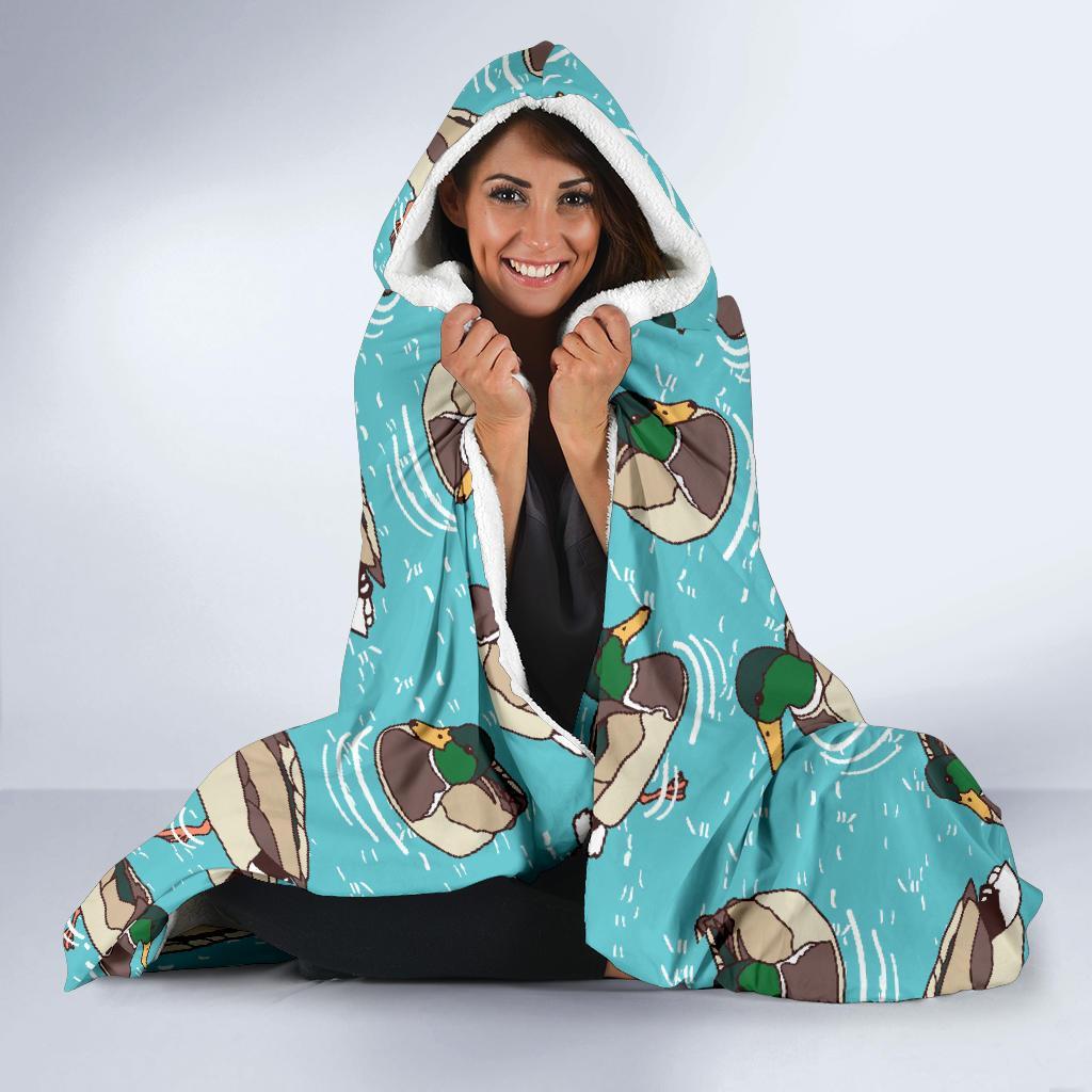Mallard Duck Pattern Print Hooded Blanket-grizzshop