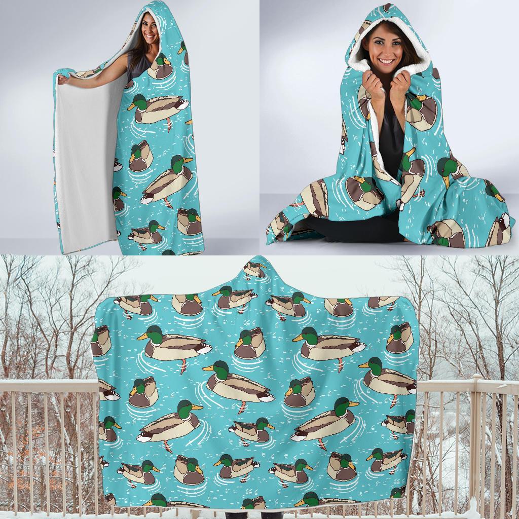 Mallard Duck Pattern Print Hooded Blanket-grizzshop