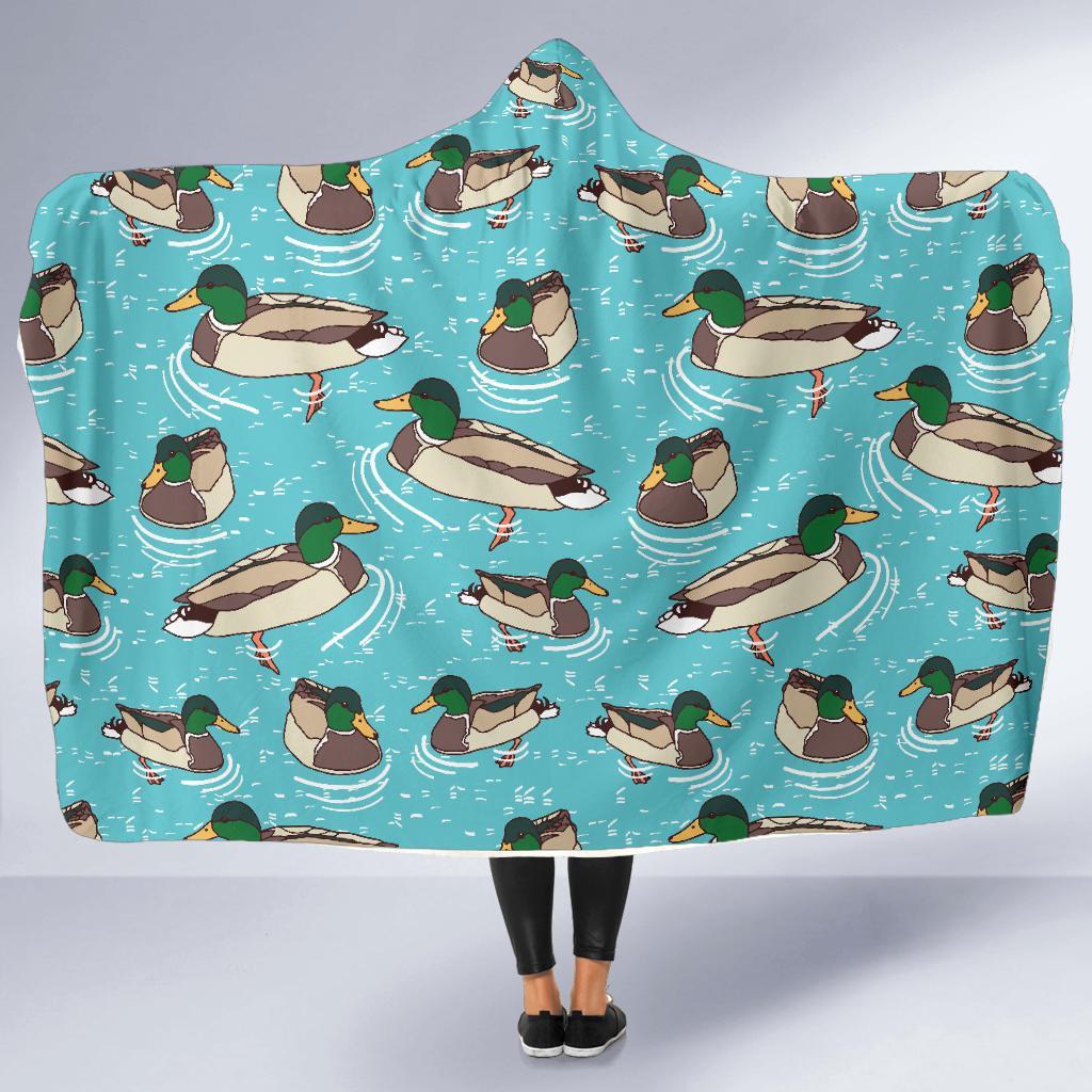 Mallard Duck Pattern Print Hooded Blanket-grizzshop