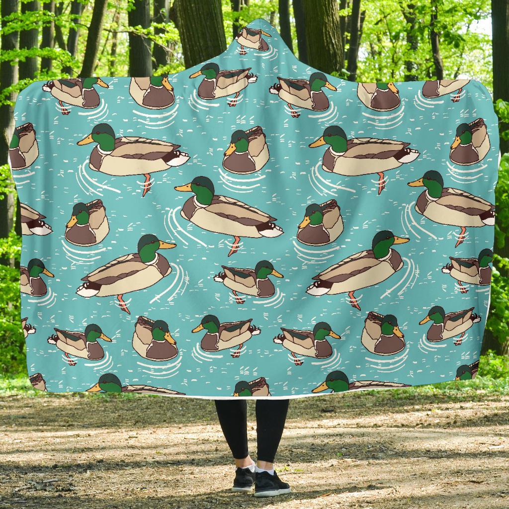 Mallard Duck Pattern Print Hooded Blanket-grizzshop