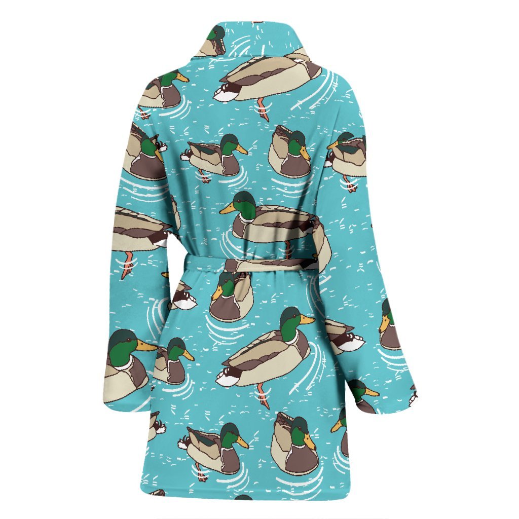 Mallard Duck Pattern Print Women Long Robe-grizzshop