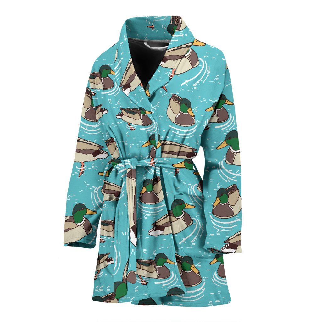 Mallard Duck Pattern Print Women Long Robe-grizzshop