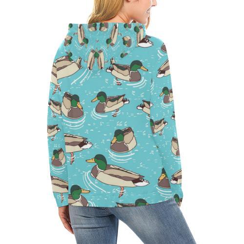 Mallard Duck Pattern Print Women Pullover Hoodie-grizzshop