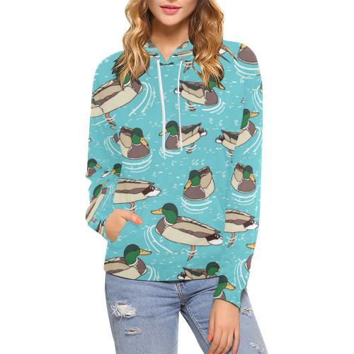 Mallard Duck Pattern Print Women Pullover Hoodie-grizzshop