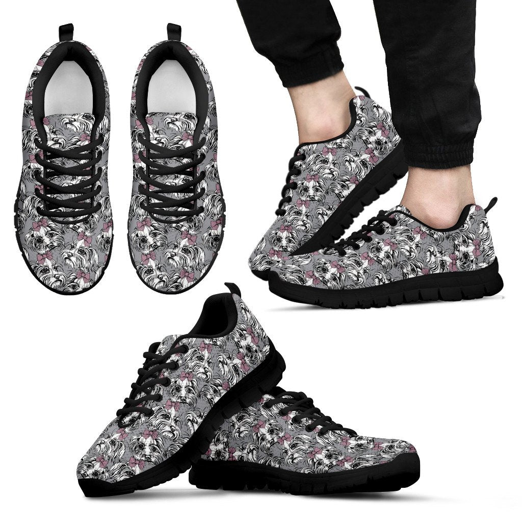 Maltese Puppy Dog Pattern Print Black Sneaker Shoes For Men Women-grizzshop