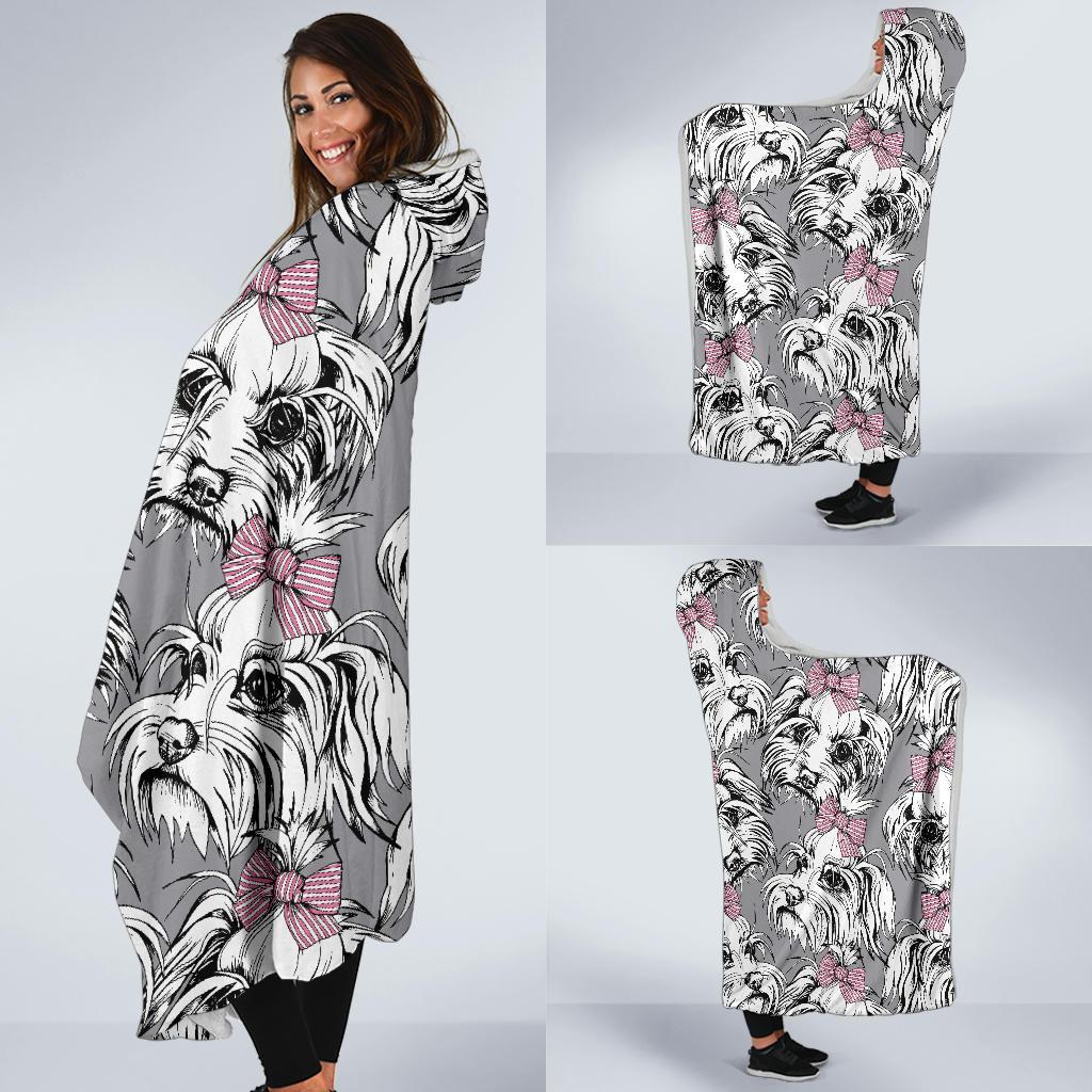 Maltese Puppy Dog Pattern Print Hooded Blanket-grizzshop