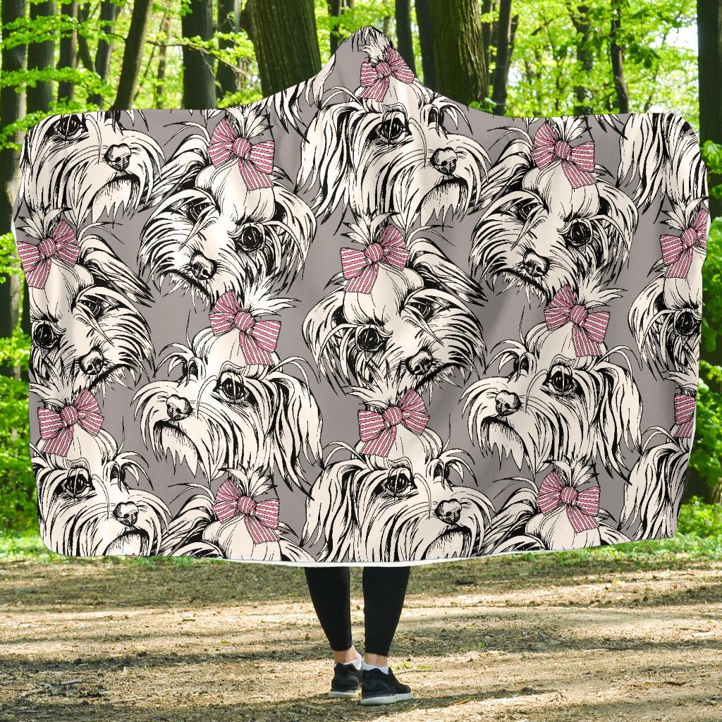 Maltese Puppy Dog Pattern Print Hooded Blanket-grizzshop