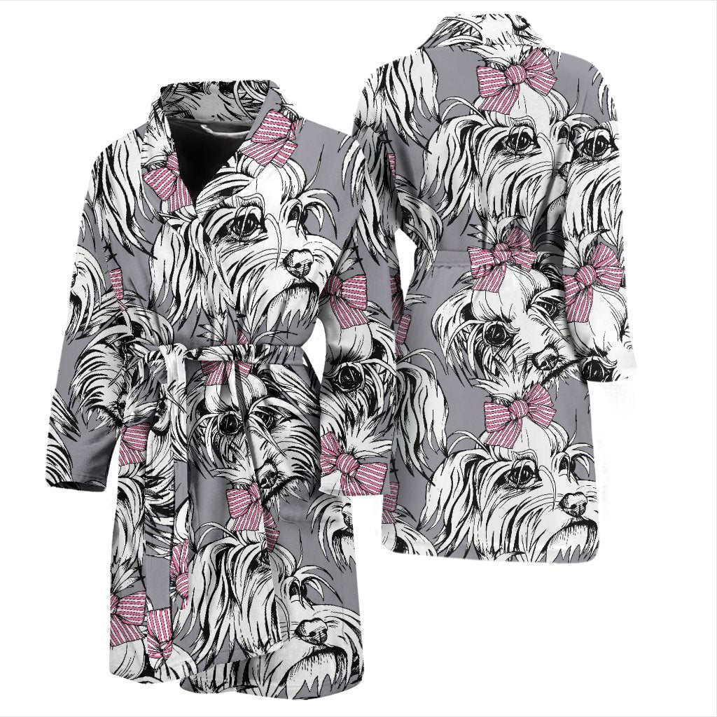 Maltese Puppy Dog Pattern Print Men Long Robe-grizzshop