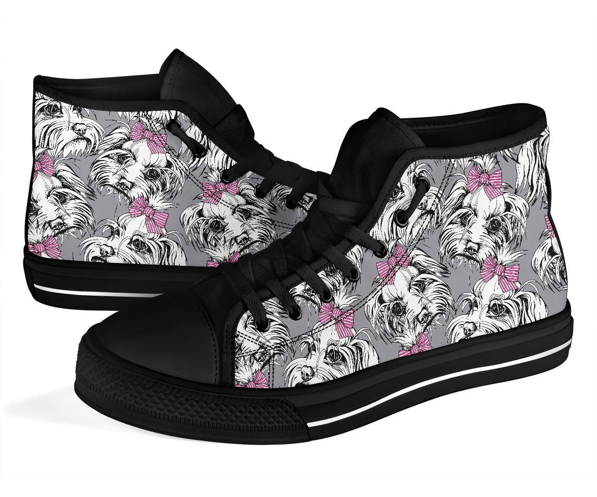 Maltese Puppy Dog Pattern Print Men Women's High Top Shoes-grizzshop