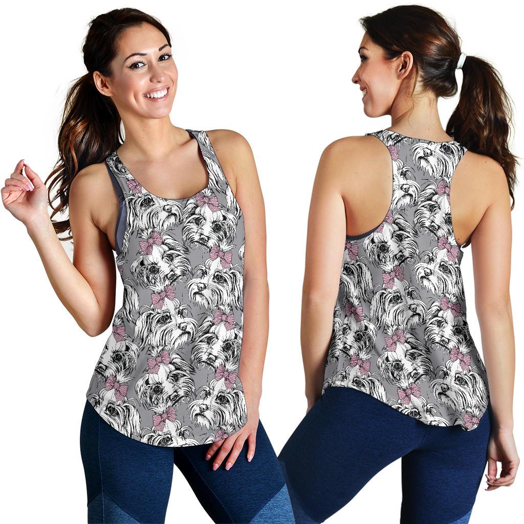 Maltese Puppy Dog Pattern Print Racerback Tank Tops-grizzshop