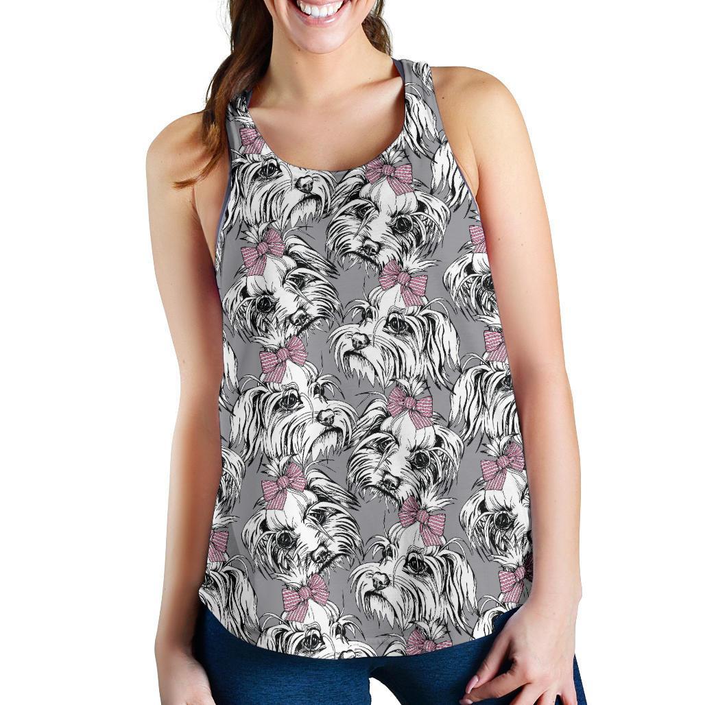 Maltese Puppy Dog Pattern Print Racerback Tank Tops-grizzshop