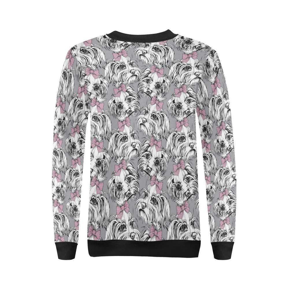 Maltese Puppy Dog Pattern Print Women Crewneck Sweatshirt-grizzshop