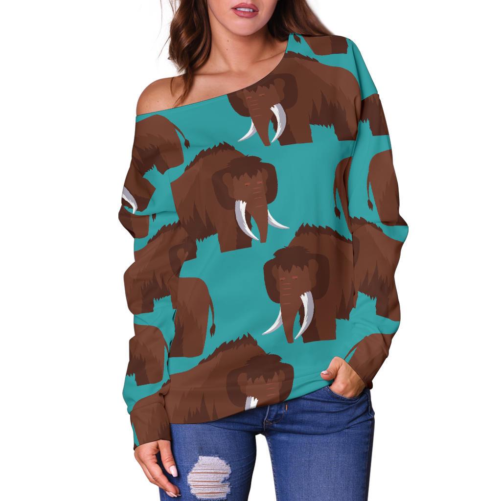 Mammoth Blue Pattern Print Women Off Shoulder Sweatshirt-grizzshop