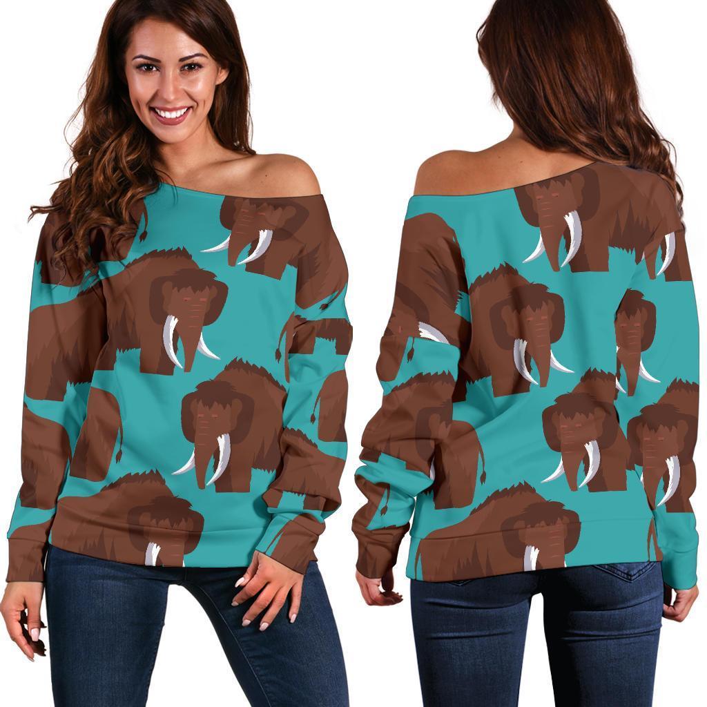 Mammoth Blue Pattern Print Women Off Shoulder Sweatshirt-grizzshop