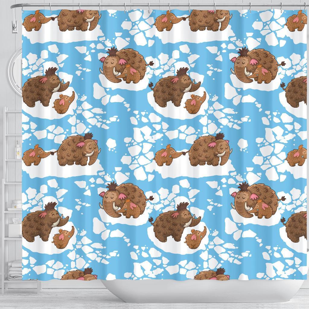 Mammoth Ice Age Pattern Print Bathroom Shower Curtain-grizzshop