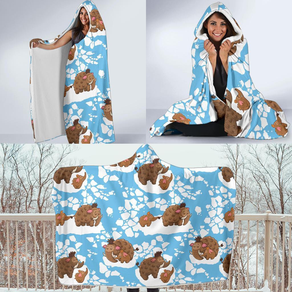 Mammoth Ice Age Pattern Print Hooded Blanket-grizzshop