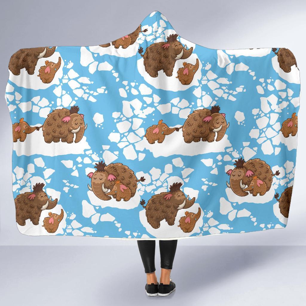 Mammoth Ice Age Pattern Print Hooded Blanket-grizzshop