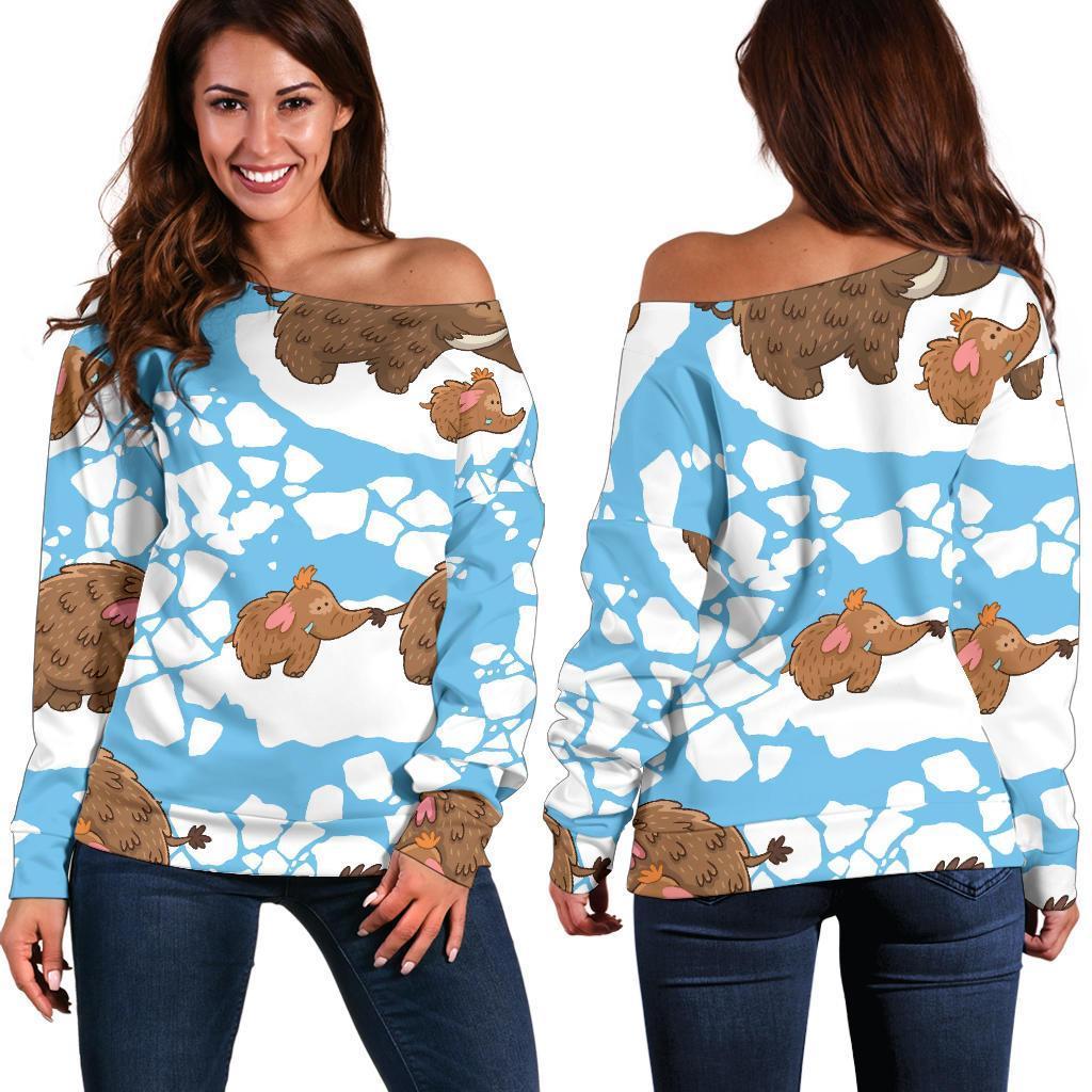 Mammoth Ice Age Pattern Print Women Off Shoulder Sweatshirt-grizzshop