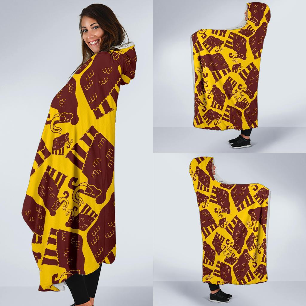 Mammoth Pattern Print Hooded Blanket-grizzshop
