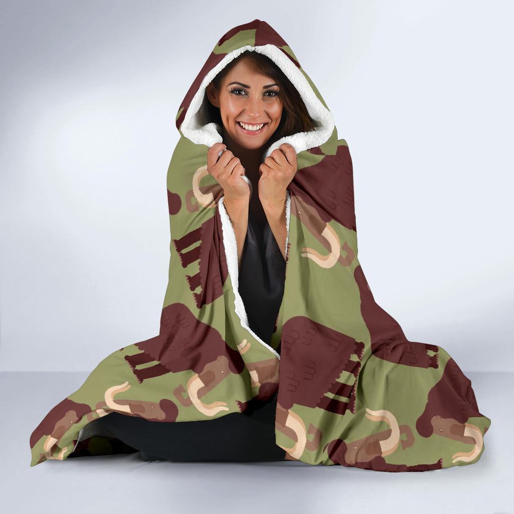 Mammoth Print Pattern Hooded Blanket-grizzshop