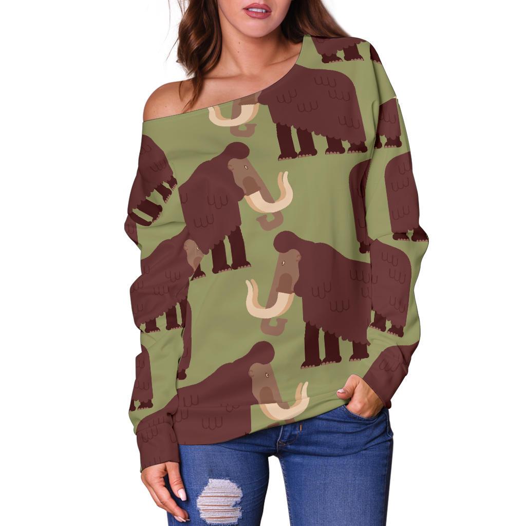 Mammoth Print Pattern Women Off Shoulder Sweatshirt-grizzshop