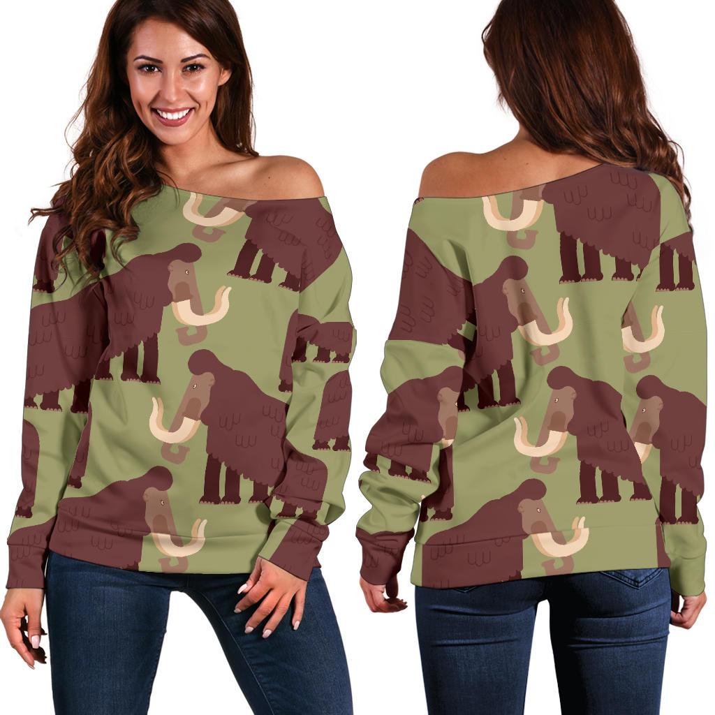 Mammoth Print Pattern Women Off Shoulder Sweatshirt-grizzshop