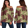 Mammoth Print Pattern Women Off Shoulder Sweatshirt-grizzshop