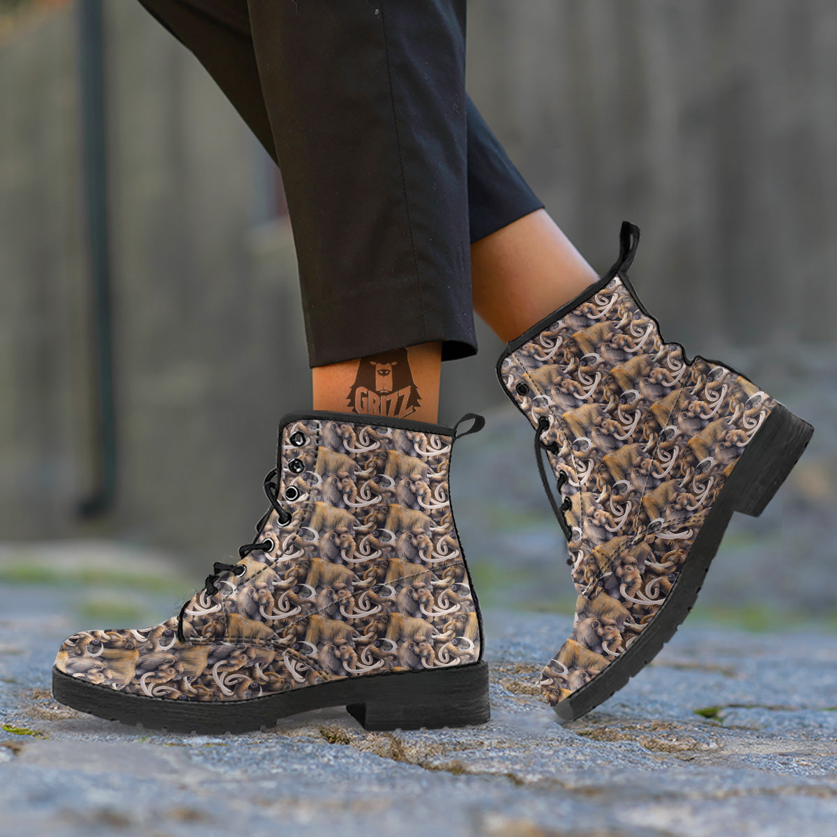 Mammoths Watercolor Print Pattern Leather Boots-grizzshop