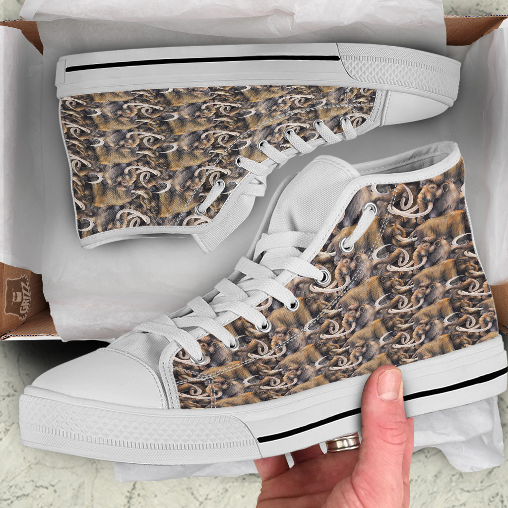 Mammoths Watercolor Print Pattern White High Top Shoes-grizzshop