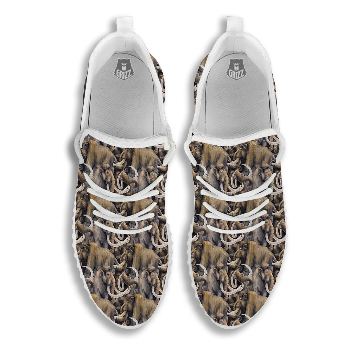 Mammoths Watercolor Print Pattern White Walking Shoes-grizzshop