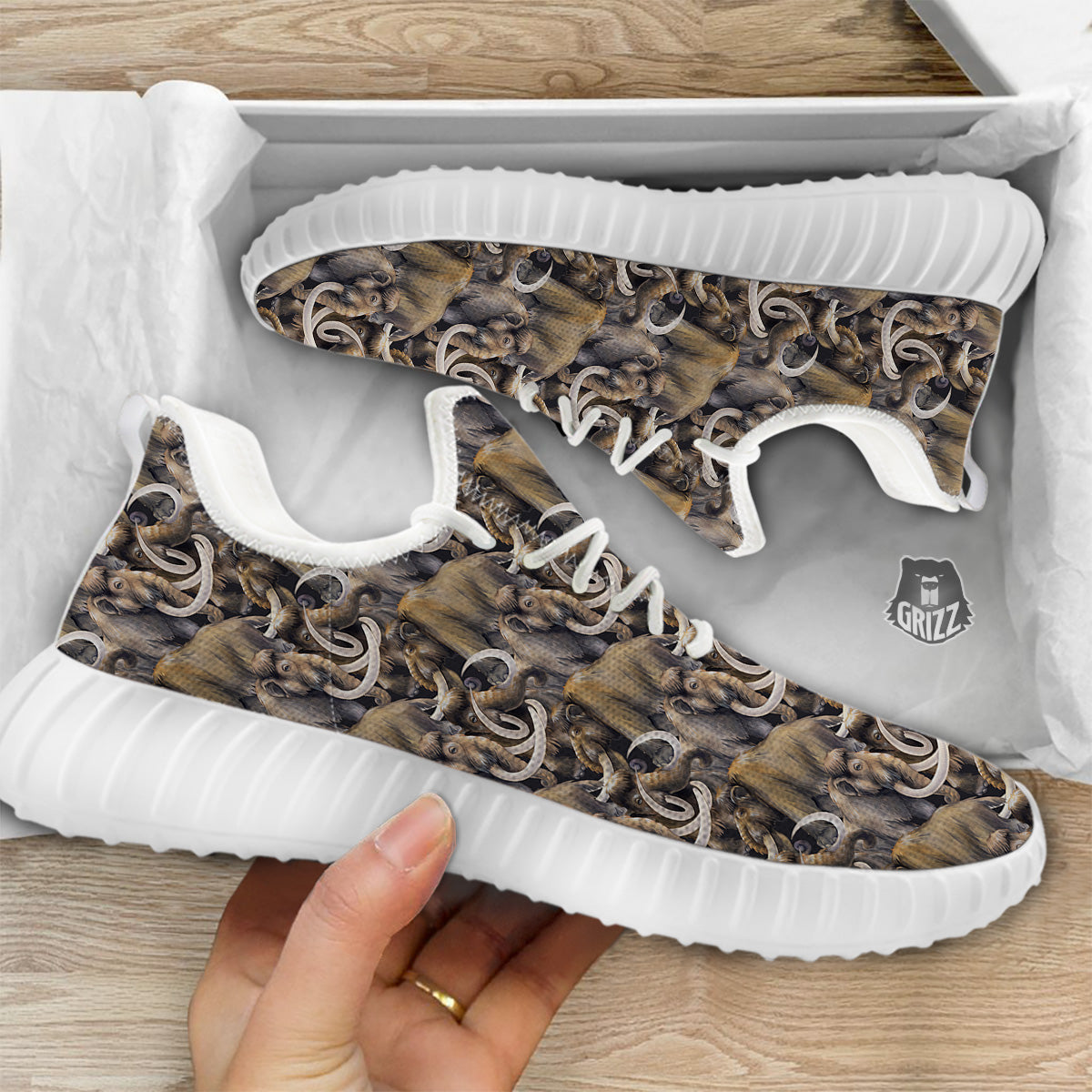 Mammoths Watercolor Print Pattern White Walking Shoes-grizzshop