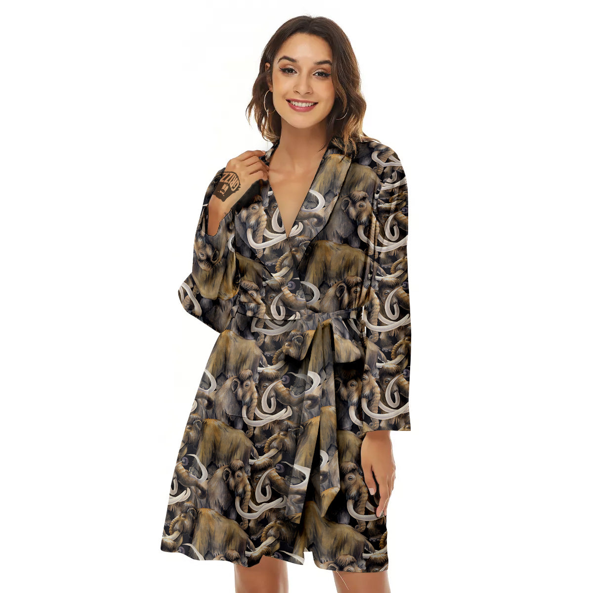 Mammoths Watercolor Print Pattern Women's Robe-grizzshop