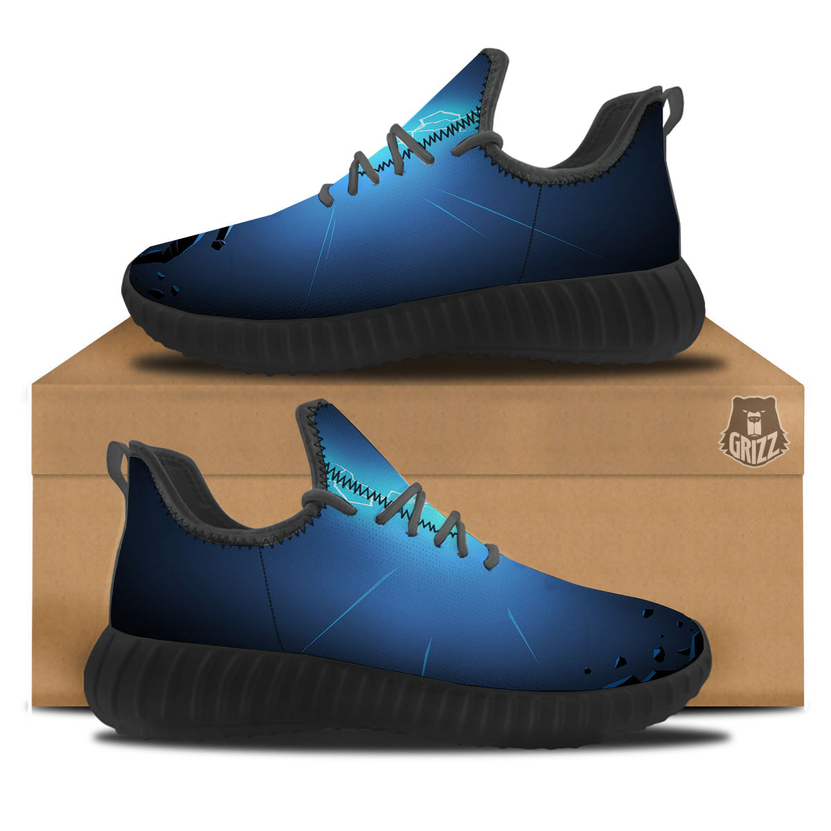 Man And Blue Lightning Print Black Walking Shoes-grizzshop