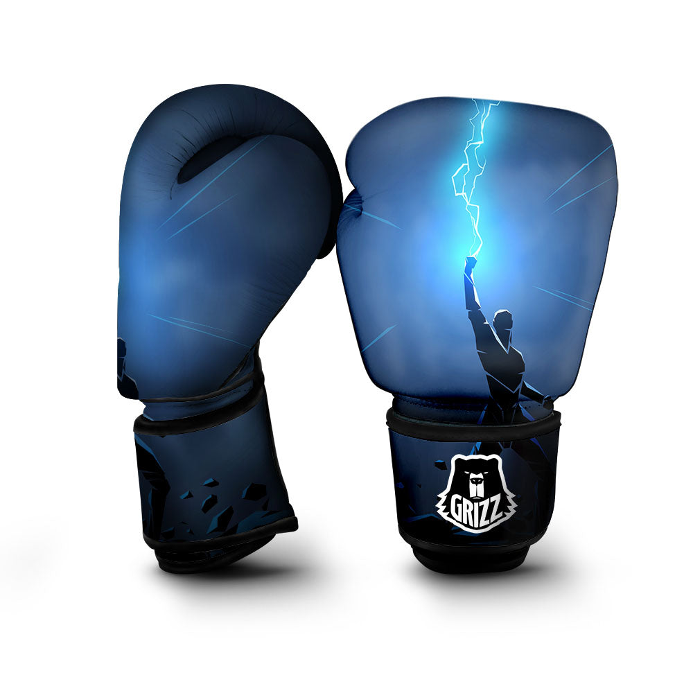 Man And Blue Lightning Print Boxing Gloves-grizzshop