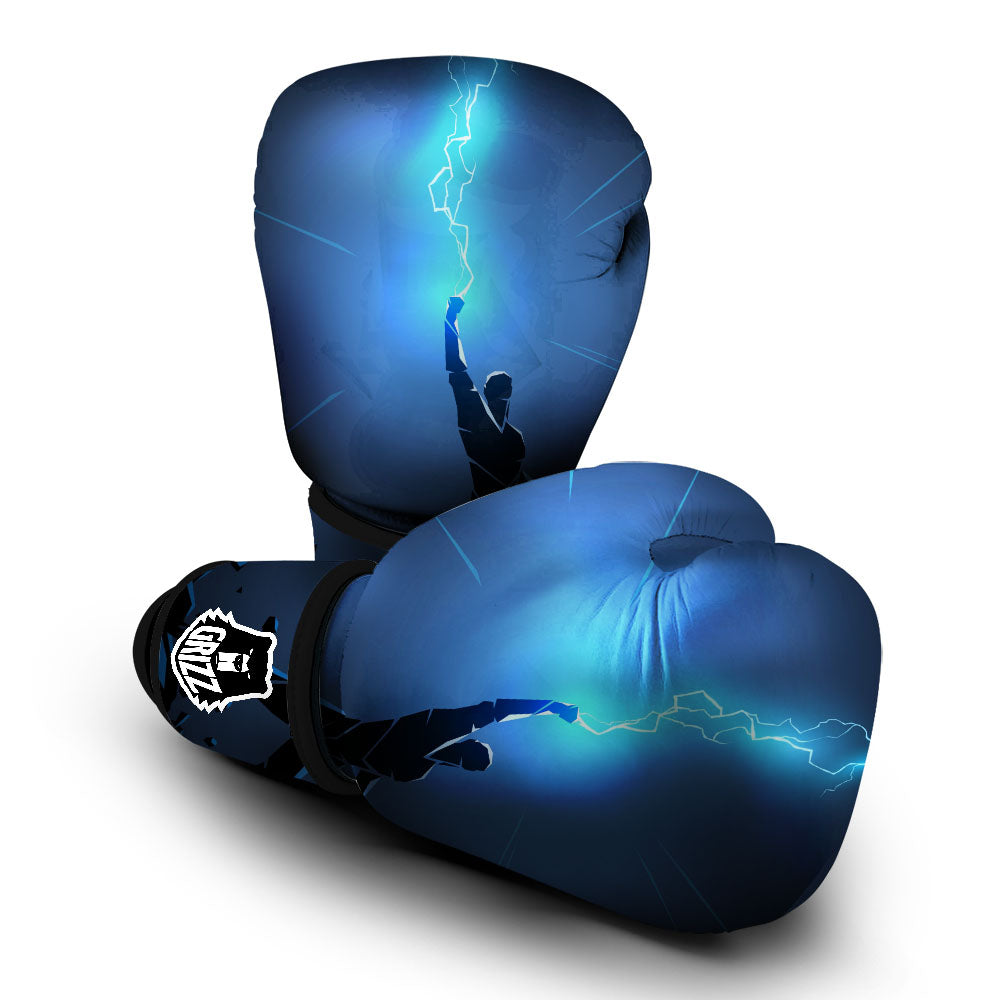 Man And Blue Lightning Print Boxing Gloves-grizzshop