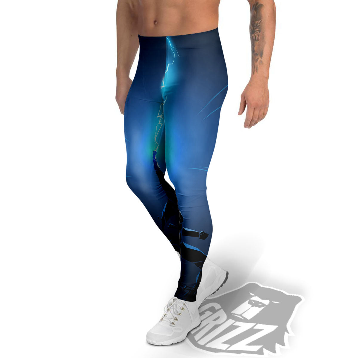 Man And Blue Lightning Print Men's Leggings-grizzshop