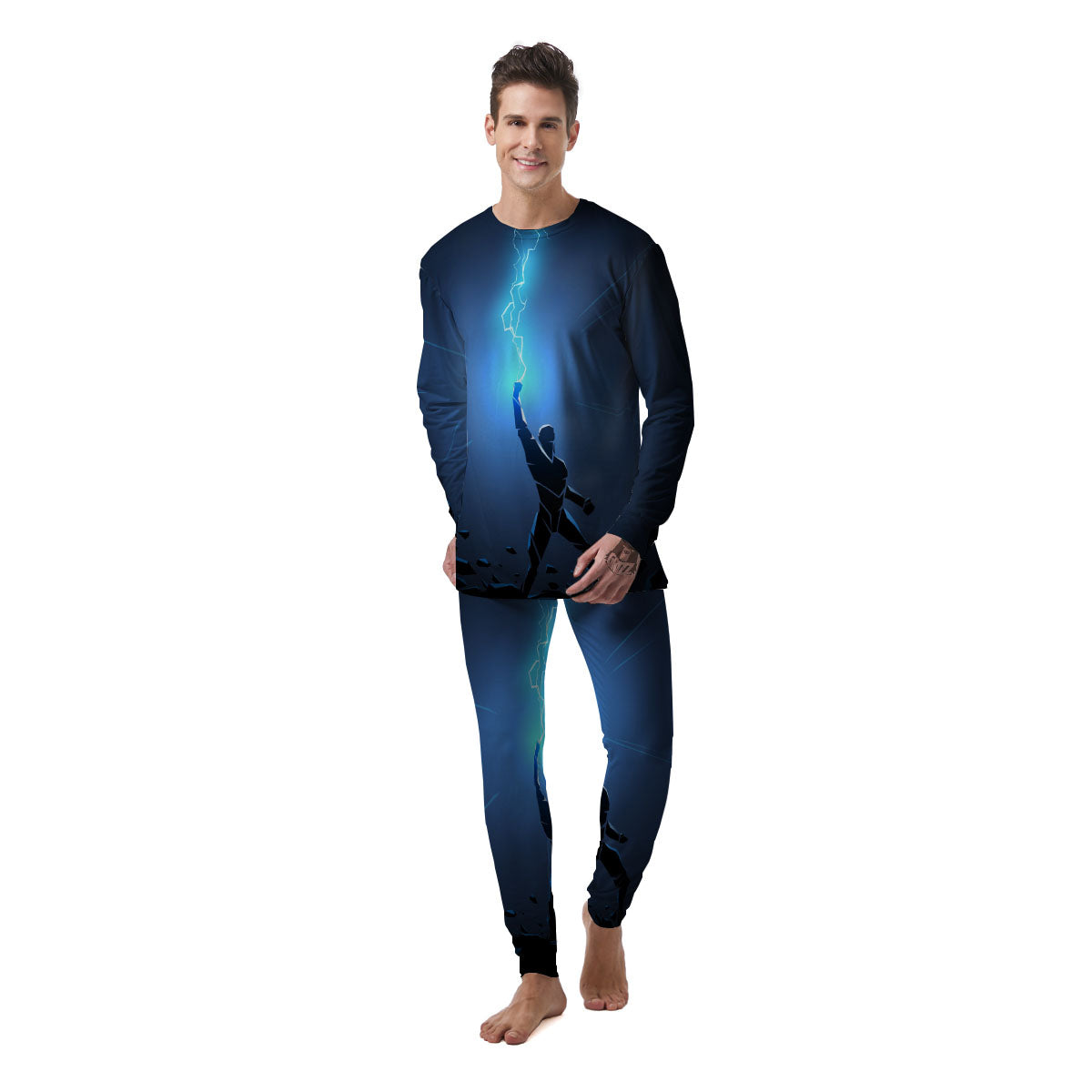 Man And Blue Lightning Print Men's Pajamas-grizzshop