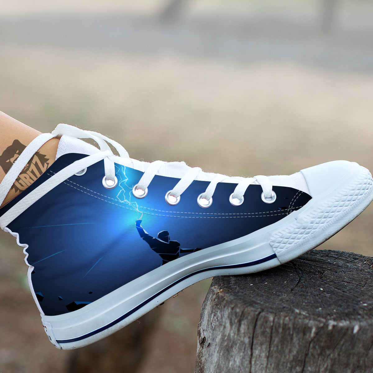 Man And Blue Lightning Print White High Top Shoes-grizzshop