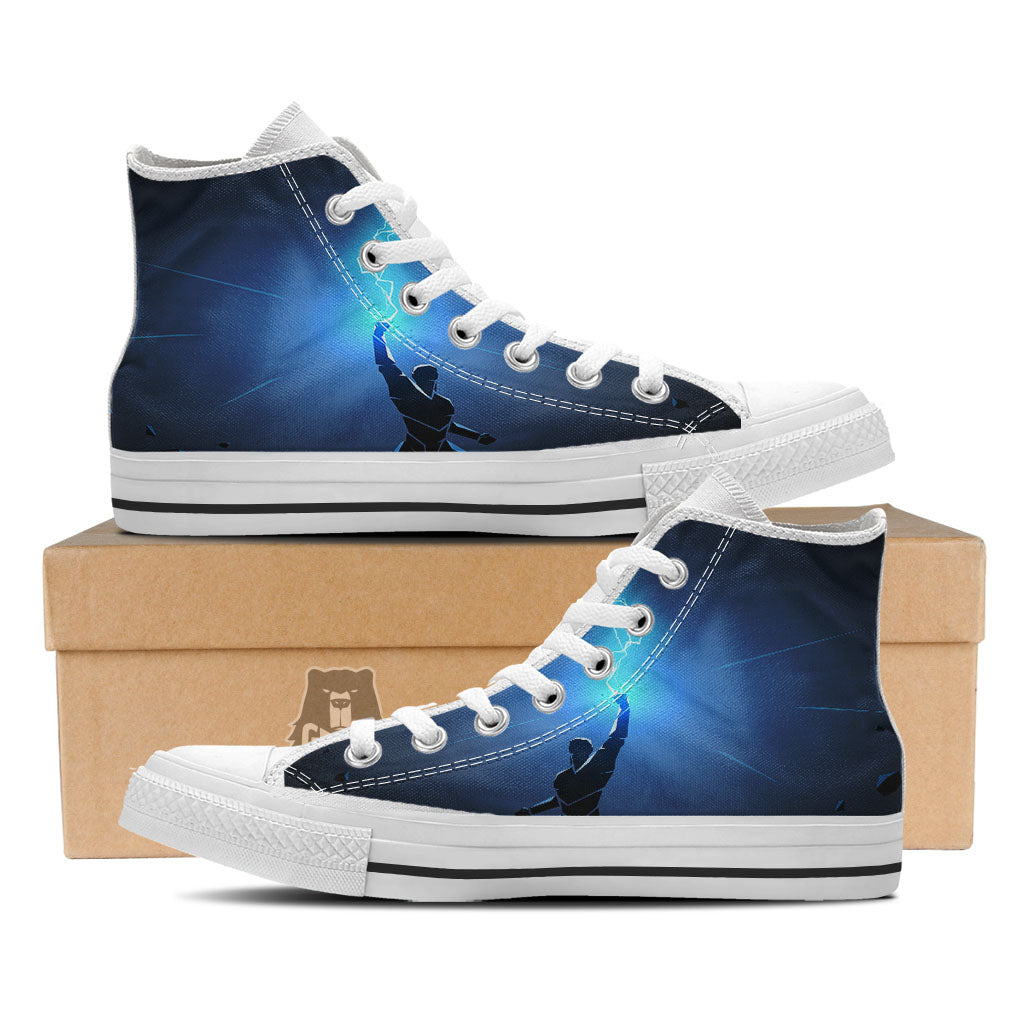 Man And Blue Lightning Print White High Top Shoes-grizzshop