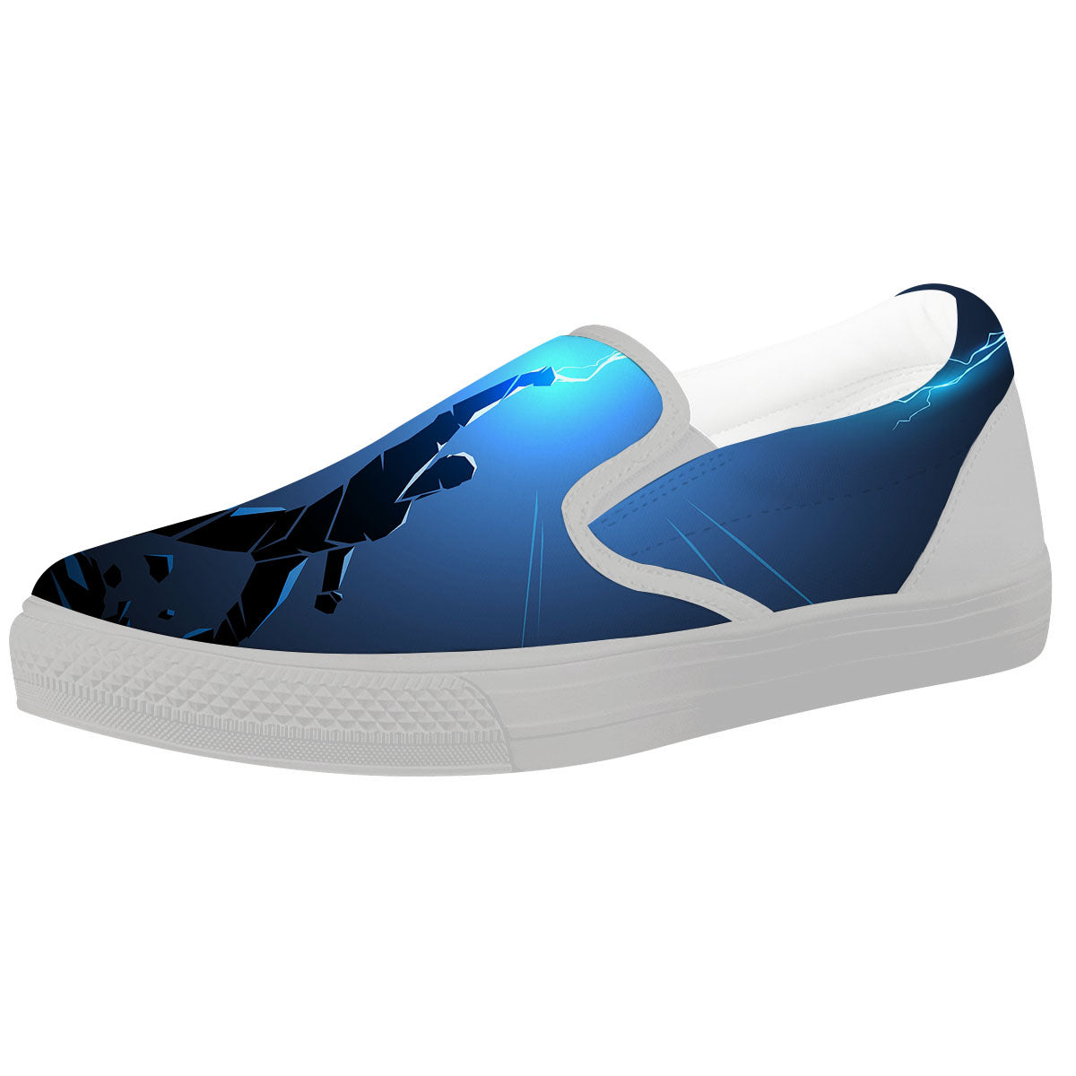 Man And Blue Lightning Print White Slip On Shoes-grizzshop