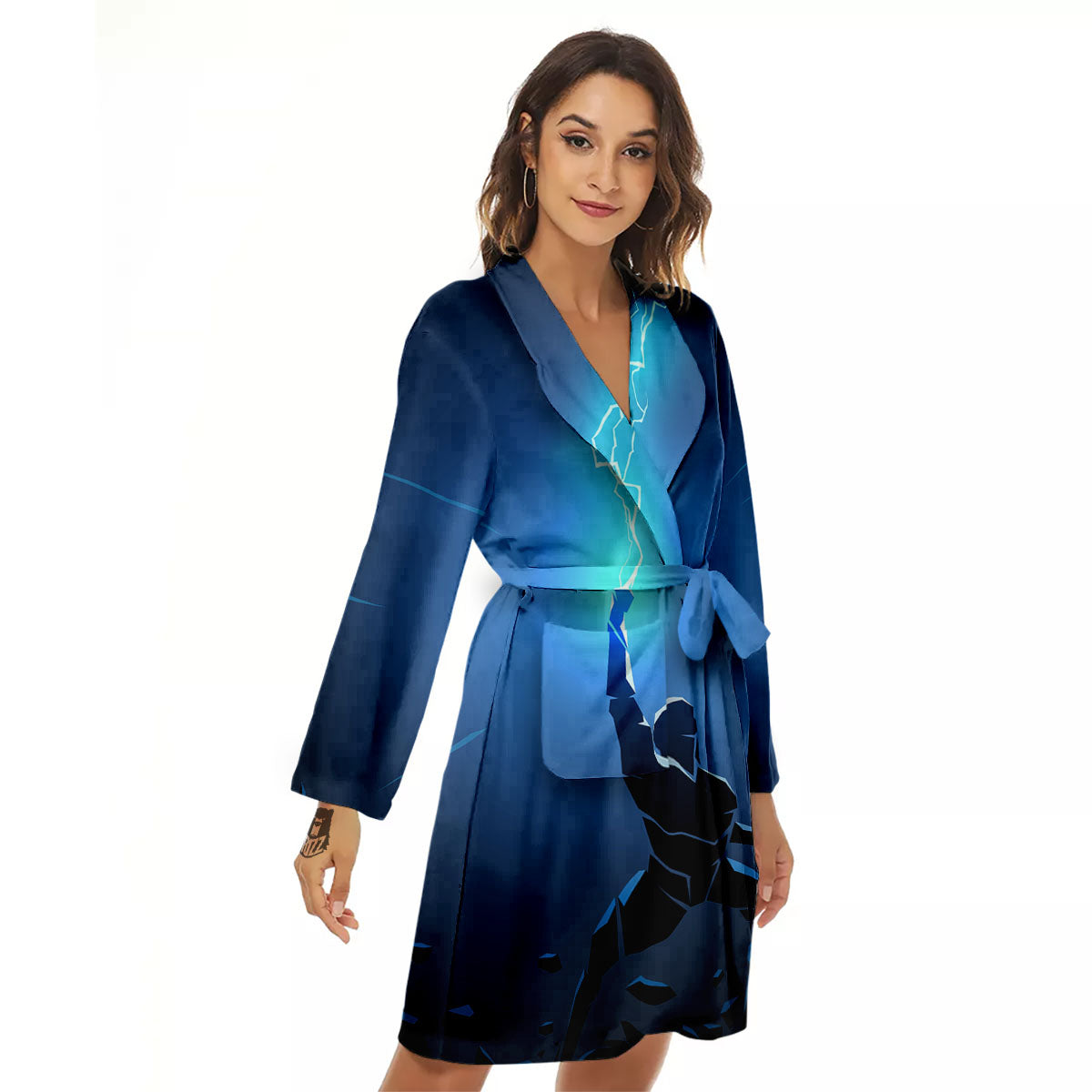 Man And Blue Lightning Print Women's Robe-grizzshop