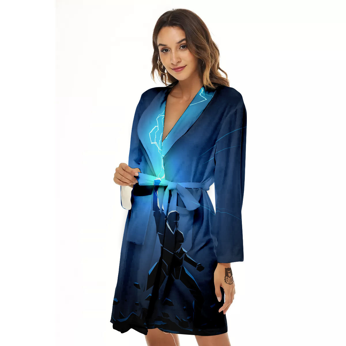 Man And Blue Lightning Print Women's Robe-grizzshop