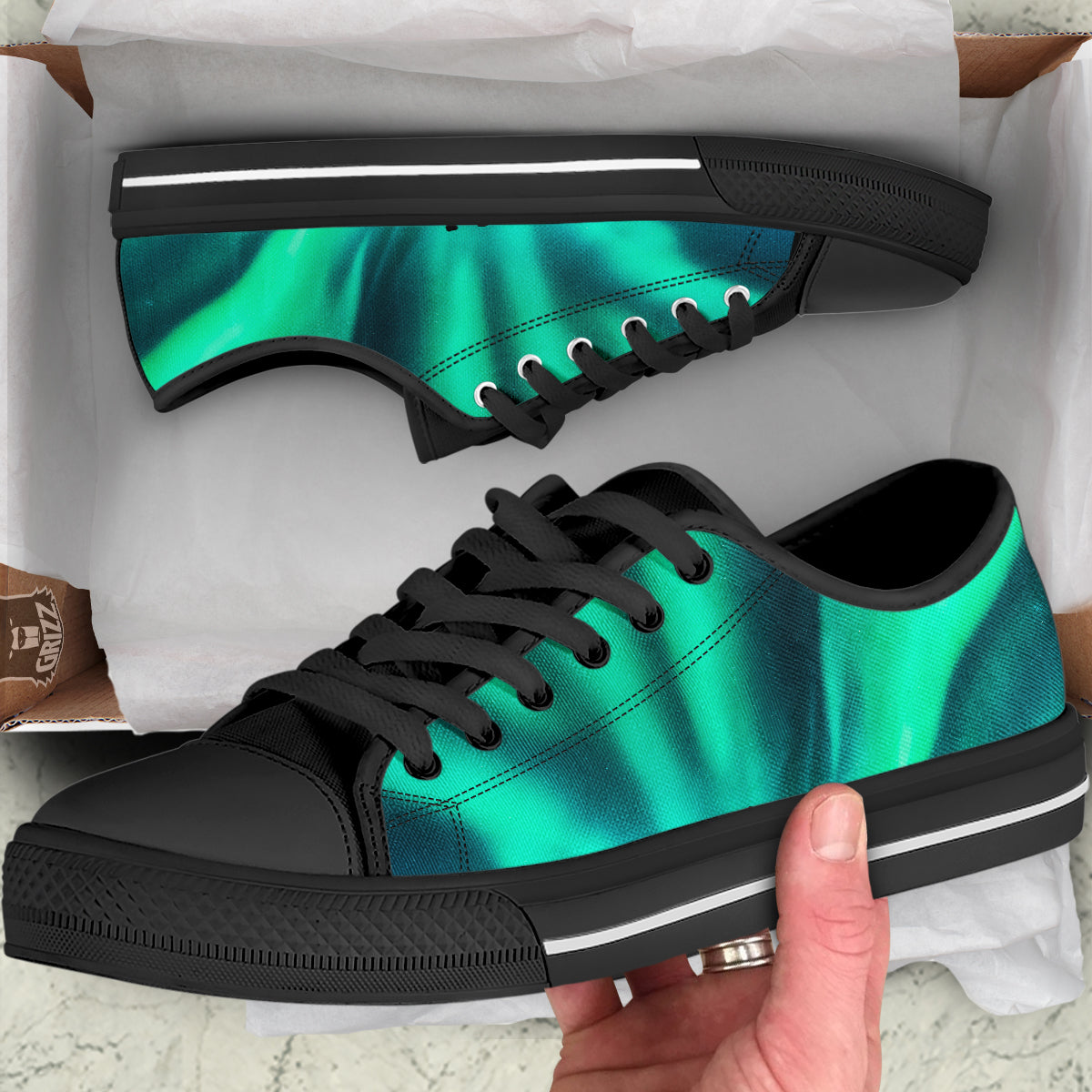 Man Making Marriage With Northern Lights Print Black Low Top Shoes-grizzshop