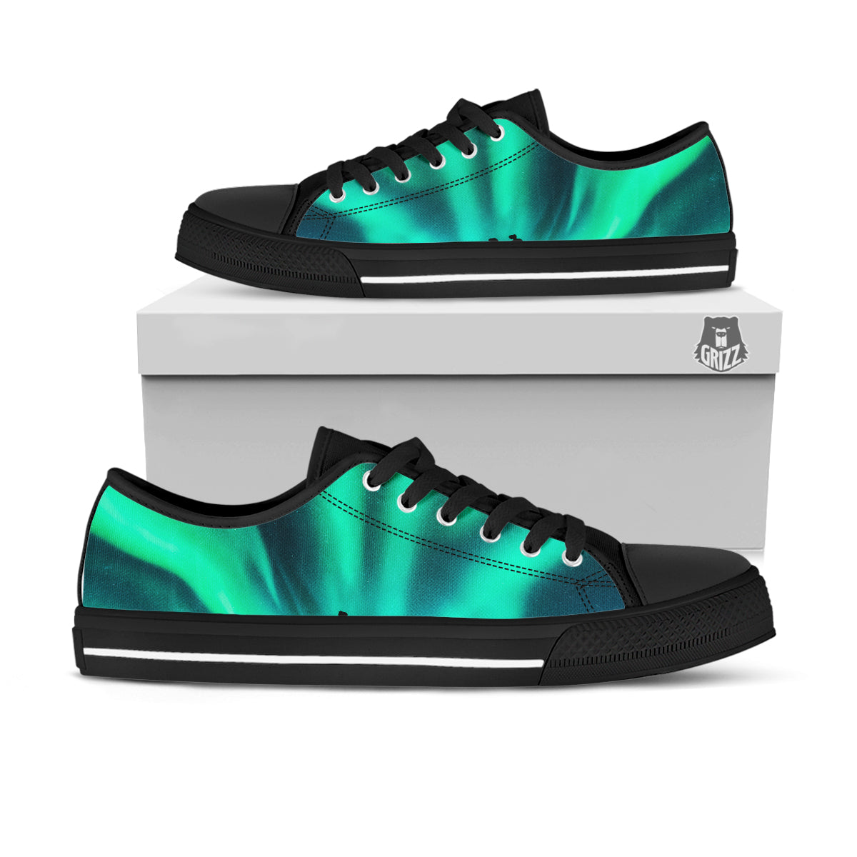 Man Making Marriage With Northern Lights Print Black Low Top Shoes-grizzshop