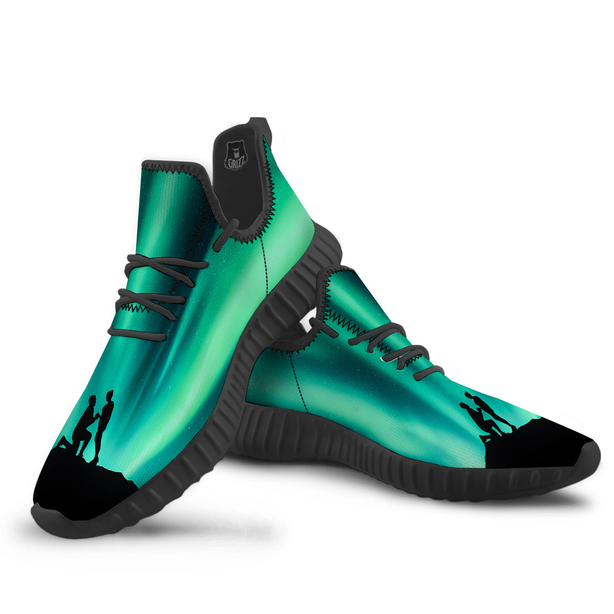 Man Making Marriage With Northern Lights Print Black Walking Shoes-grizzshop
